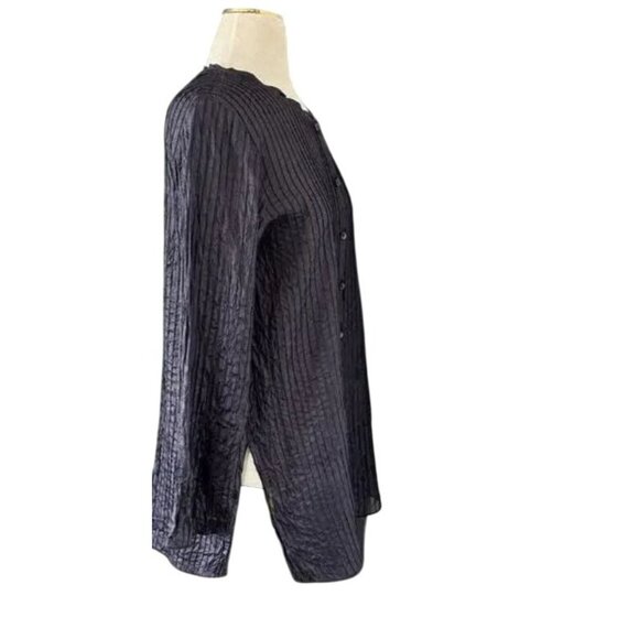 Eileen Fisher Women's Black 100% Silk Tussah Button Down Pintuck Blouse Medium - Picture 15 of 15